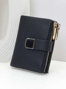 MINGYOU Women Short Snap Fastener Wallet, PU Soft Multi-Functional Fashion Casual Card Holder, Zipper Minimalist Student Coin Purse, Convenient Compact Design - Black - View 7