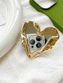 1 件心形镜面手机支架，电镀金属皱褶粘合可伸缩桌面支架，简约设计，兼容 、Android 手机，生日、家人、朋友礼物，推拉式手机握把手机配件 - 愛心鏡子 - 查看 9