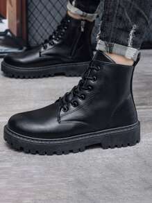 Botas de cano alto masculinas, botas de trabalho estilo motociclista, sola de borracha antiderrapante, cabedal de couro premium, calçados casuais quentes e versáteis para outono/inverno, calçados urbanos para deslocamento e ciclismo