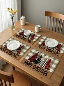2/4/6/8 Stücke Weihnachtsbaum Tischsets, 30cm*45cm, 100% Polyestermaterial, geeignet für Restaurant, Esszimmertisch, Kaffeetisch Dekoration, Outdoor Party Feiertags Tischdekoration