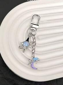 1 件男女通用简约星月钥匙扣复古蝴蝶设计时尚包饰礼物学生情侣朋友背包装饰钥匙扣包包汽车配件女士