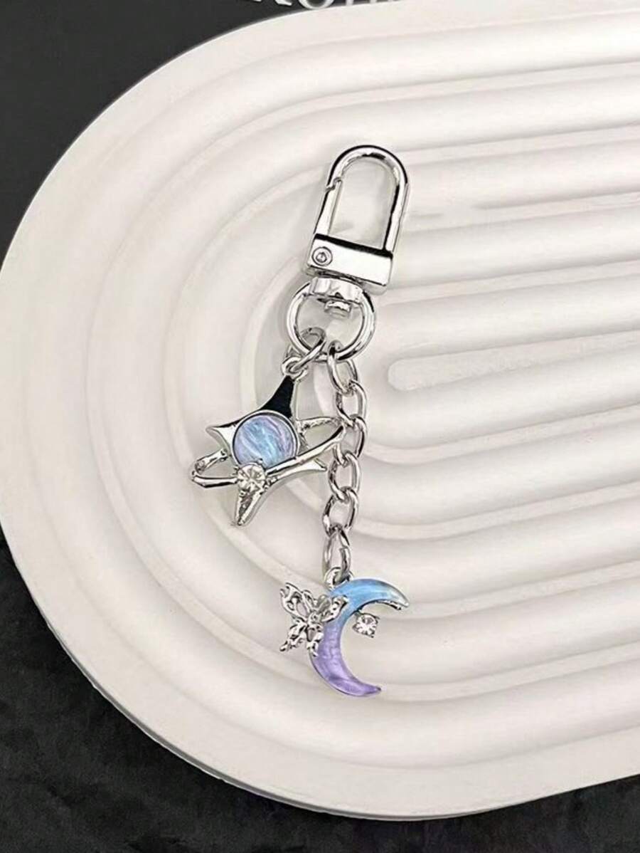 1 件男女通用简约星月钥匙扣复古蝴蝶设计时尚包饰礼物学生情侣朋友背包装饰钥匙扣包包汽车配件女士