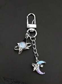 1 件男女通用简约星月钥匙扣复古蝴蝶设计时尚包饰礼物学生情侣朋友背包装饰钥匙扣包包汽车配件女士