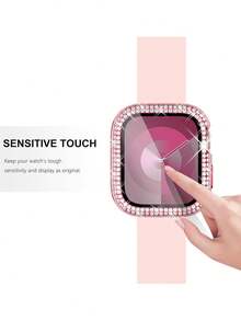 1pc Unisex Shiny Rhinestone Decorated Fashionable Anti-Fall Thin Tempered Glass Screen Protector, Compatible With Apple Watch 38/40/41/42/44/45/46/49mm, Suitable For Apple Watch Series Ultra/SE/11/10/9/8/7/6/5/4/3/2/1, Smart Watch Accessory - Pink - View 8