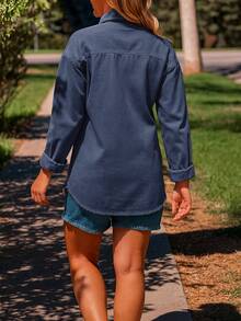 Women's Oversized Denim Jacket With Fur Trim, Paired With Elegant Shirt Collar, Street Style For Winter - Royal Blue - View 2