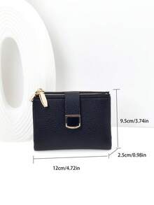 MINGYOU Women Short Snap Fastener Wallet, PU Soft Multi-Functional Fashion Casual Card Holder, Zipper Minimalist Student Coin Purse, Convenient Compact Design - Black - View 8