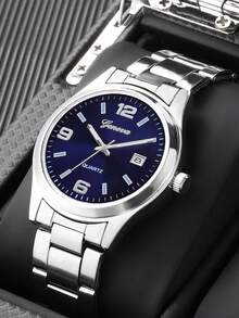 Đồng hồ lịch dây hợp kim nam, đồng hồ đơn không hộp, phù hợp cho thể thao, kinh doanh, trang phục thường ngày, người thành đạt - Bạc - Xem 4