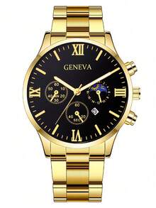 3 件男士休闲奢华商务石英表套装 - 时尚圆形表盘、日期功能、合金表壳和不锈钢表带 - 男士完美礼物 - 彩色 - 查看 5