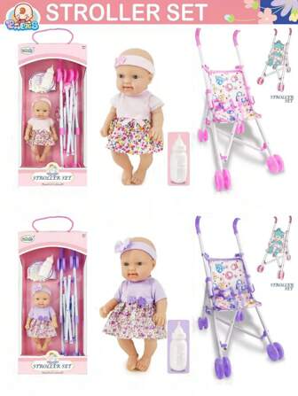 The Ideal Gift Set For Boys And Girls' Playtime, Featuring A Portable And Foldable Stroller, Removable Doll Clothes, And A Pink Set With Doll Dining Utensils. Perfect For Pretend Play, Role-Playing, Bedroom Games, And Children's Entertainment. (Please Check The Dimensions In The Images. Thank You.)
