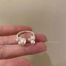 Free Shipping Pearl Zirconia Open Ring Silver Ladies Summer 2025 New Arrival Lightweight And Elegant High Class Index Finger Pinky Ring Design Metal Allergy Unique Korean Simple Elegant Ring Fashionable Accessory Jewelry Gift Present Delicate - Silver - View 8