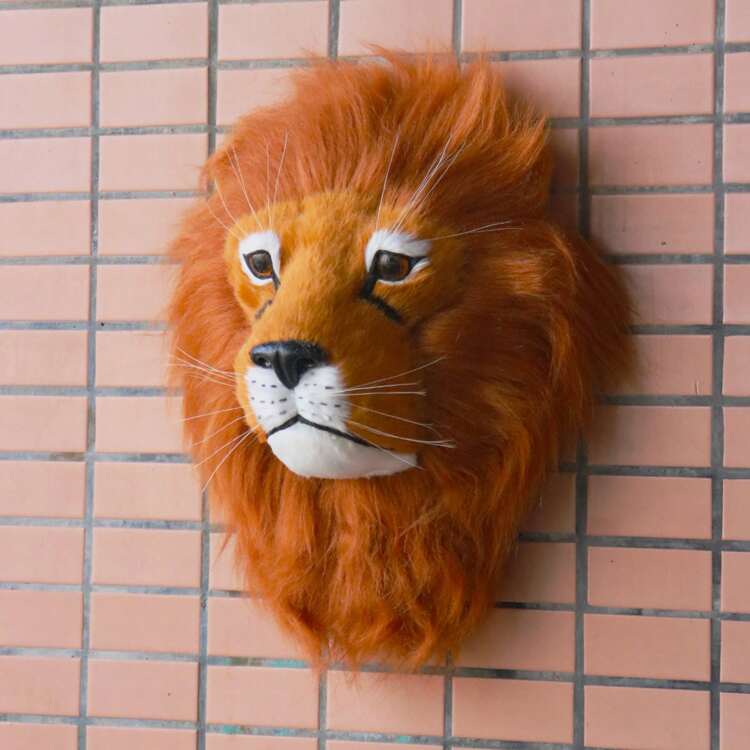 KKUSSOLL Realistic Lion Head Wall Decor, Country Style Faux Fur
