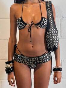 Y2K 宽腰带，性感朋克摇滚街头风格金属铆钉装饰仿皮革腰带，秋季，万圣节 - 黑色 - 查看 3