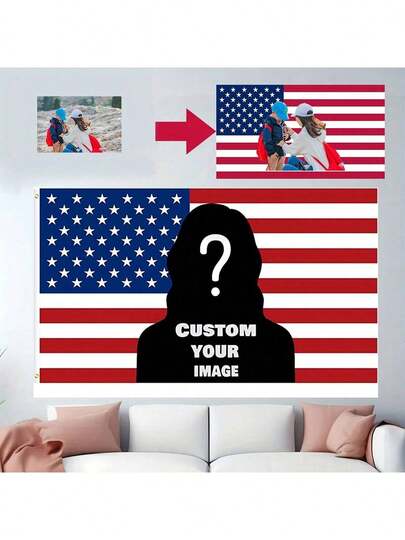 1pc Customizable Flag With Photos And Text, Birthday, Wedding, Halloween, Christmas, Home Decor, Wall Art, Custom Tapestry