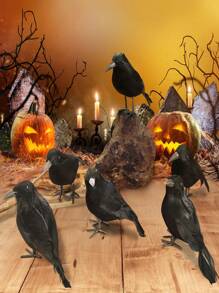 1pc/3pcs/6pcs/Halloween Black Crow Model, Simulation Fake Bird Animal Horror Props For Halloween Party Home Decoration Horror Props