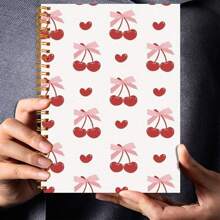 2D 平面 1 件可爱樱桃蝴蝶结笔记本红色，学院风横格，50 页，非常适合工作、学校、女性礼物 50 页螺旋笔记本 50 张 100 页日记本，带有工作日标志、天气标志、备忘编号和日期标志 5.5x8.3 英寸，可用作学校用品、返校 - Spiral Notebook - 查看 4