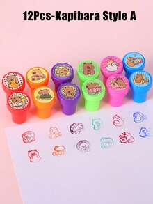 12/24pcs-Capybara Pattern Stamps - Mini Self Printed Seal, Easy-Grip, Assorted Colors, Perfect For Arts And Diy Crafts & Birthday,Back To School Party Baby Shower Party Favors,Back To School, School Thingsfor Girls/Boys, Backpack,School Supplies - Multicolor - View 10