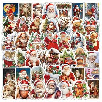 50PCS Cute Santa Claus Christmas Cartoon Stickers Vintage Decals DIY Skateboard Laptop Phone Water Cup Guitar Kid Sticker Decor