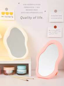 1 Portable Makeup Mirror With A Cloud Pattern Design-Desktop Makeup Mirror, Single-Sided Standing Makeup Mirror, Specially Shaped Wall Decoration Mirror, With A Polished Plastic Frame, Suitable For Dormitories, Offices, Homes, And Travel.