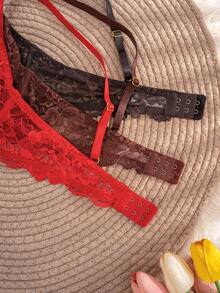 3件装女士纯色蕾丝薄杯钢圈舒适文胸 - 彩色 - 查看 7