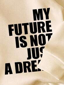 男童标语印花长袖休闲保暖卫衣 - 杏色 - 查看 4