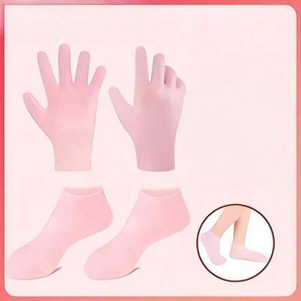 1 Paar Silikon Feuchtigkeitsspendende Fußmaske Socken & 1 Set Feuchtigkeitsbefeuchtende Aufhellende Handhandschuhe, feuchtigkeitsabsorbierend, Peeling, Riss Ferse & trockene Hautpflege, geeignet für den Strand