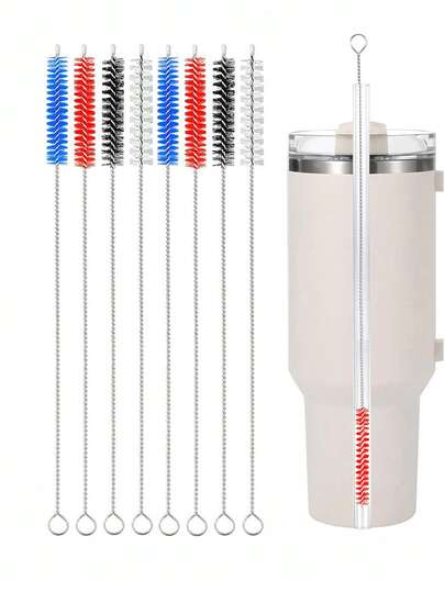 4 件/8 件超长 12 英寸吸管清洁刷 - 不锈钢吸管刷清洁剂重型玻璃清洁刷硅胶金属吸管嘴迷你微型瓶，吸管清洁刷套装，长吸管清洁刷，水瓶，吸管杯和管道上的吸管，管道或蜂鸟喂食器，家用清洁产品