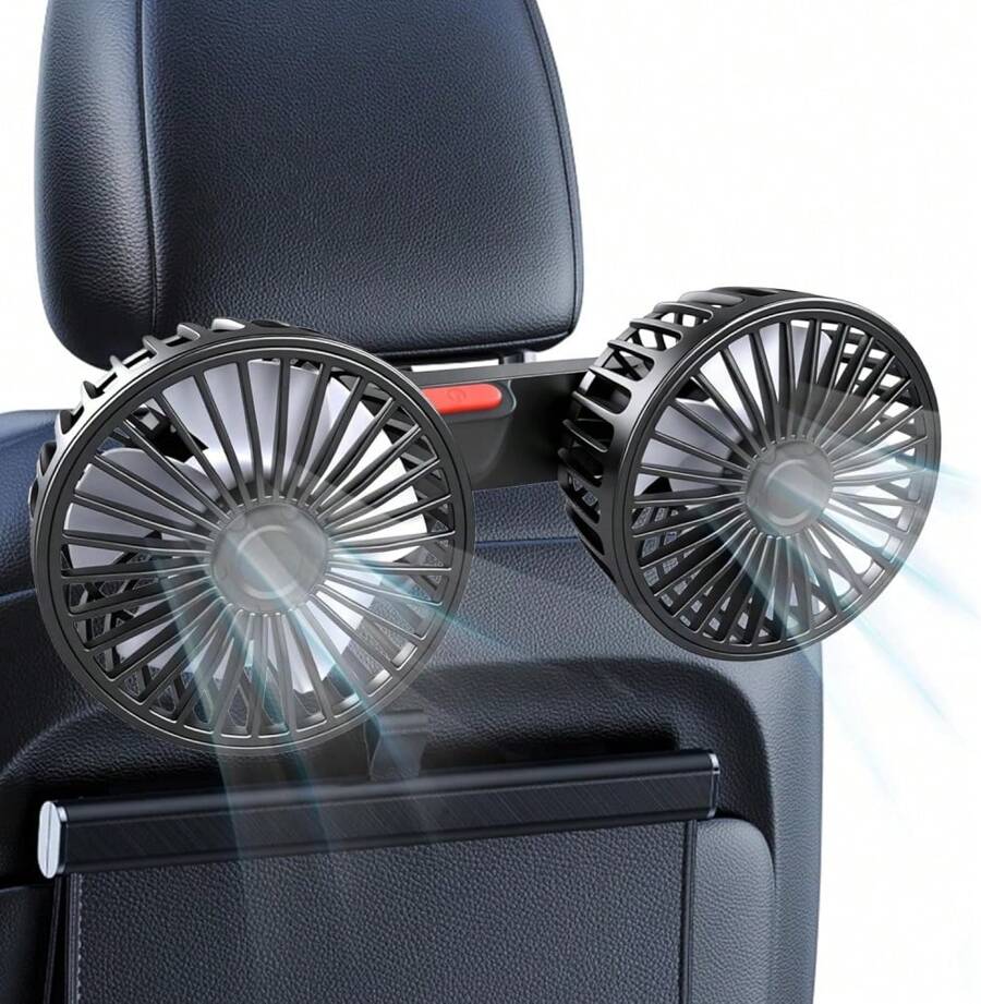 The Car Fan Is Suitable For The Rear Seat. It Is A Double - Headed USB Car Seat Fan With 3 - Speed Strong Wind And A 360° Rotatable Car Rear Headrest Fan. It Is An Air - Circulating Car Fan With An Adjustable Clip, Suitable For All Models.