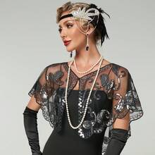 1 chiếc khăn choàng sequin cổ điển thanh lịch thập niên 1920 dành cho nữ, khăn choàng viền ren thêu, áo choàng đính sequin và hạt cườm, áo khoác ngoài phong cách retro, trang phục đường phố, áo sequin dự tiệc đêm, trang phục biểu diễn sân khấu, phụ kiện váy dạ hội thời trang châu Âu và Mỹ, thích hợp cho bãi biển, kỳ nghỉ, du lịch. - Nhiều màu - Xem 4