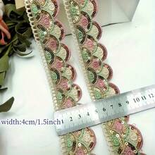 10 码彩色亮片蕾丝花边 - 4 厘米宽 DIY 时尚配饰，适用于连衣裙、衬衫和家居装饰，家居装饰蕾丝 | 鲜艳的蕾丝花边 | 耐用的蕾丝面料，蕾丝面料 - 彩色 - 查看 2