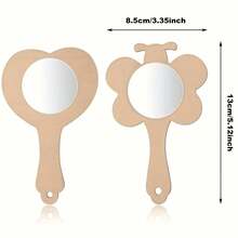 12 Pieces Of DIY White Wood Small Mirrors, Handicraft Set, Cartoon Animal Butterfly Heart Mirror Theme, Including 12 Wooden Board Mirrors, 1 Color Diamond Sticker, 12 Color Pens, DIY Handicraft Set Suitable For Children, Four-Season Wooden Handicraft Supplies Set, Halloween, Christmas, Birthday Gifts - Apricot - View 12