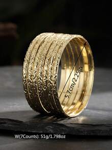 Bộ 7 chiếc vòng tay họa tiết cây nho phong cách Hawaii rộng 3mm, dây chuyền đồng mạ vàng 14K, thiết kế liền mạch, thích hợp đeo hàng ngày và đi nghỉ, quà tặng ngày lễ tình nhân, dùng được cho mọi mùa - Vàng - Xem 4