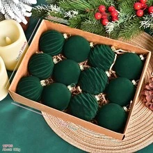 12个2.36英寸植绒圣诞树装饰品 - 防碎圣诞灯泡植绒装饰套装 - 创意圣诞球，圣诞树挂饰，适合冬季家居装饰和节日庆典、节日派对、圣诞派对、房间装饰、节日装饰、节日庆典、派对礼品、趣味圣诞派对装饰、圣诞节、新年快乐、圣诞装饰，送给朋友的完美圣诞礼物 - 彩色 - 查看 14