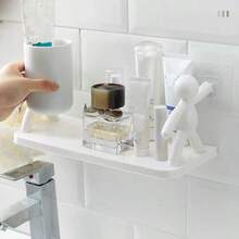 1 pièce/2 pièces Étagère de personnage de dessin animé, organisateur de vanité de salle de bain sans perçage, support de bocal à épices, étagère de rangement murale de salle de bain, étagère de rangement de figurine pour le salon, la chambre, le bureau, le balcon
