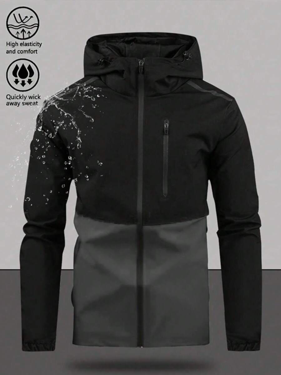 1pc Men Boyfriend Style Sporty Windbreaker Jacket, Contrast Color For Spring/Autumn Running, Exercising, Outdoor, Cycling, Hiking - Grey - View 1