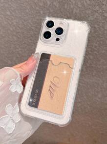Premium Rhinestone Glitter Transparent Card Holder Phone Case Compatible With IPhone 17 Pro Max/17 Pro/17 Air/17/16 Pro Max/16/16 Pro/16 Plus/15/15 Pro Max/15 Pro/15 Plus/11/12/13/14 Pro Max/11 Pro/11 Pro Max/12 Pro/12 Pro Max/13 Pro/13 Pro Max/7 Plus/14 Pro/14 Pro Max/14 Plus Soft - Transparent-glitter Card Holder - View 5