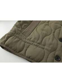 Jaqueta Acolchoada Acolchoada Feminina, Ajuste Folgado, Casual, Zíper na Frente, Gola Redonda com Bolsos, Casaco de Outono e Inverno