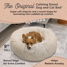 Calming Donut Dog Cat Bed Cozy Shag Faux Fur 30 Inch Orthopedic Support Water Resistant Easy Care Stress Relief