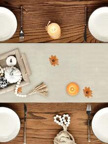 1pc/10pcs Autumn Pumpkin Pattern Table Runner, Thanksgiving Table Runner, Harvest Festival Decor, Farmhouse Style, Linen-Like Material, 33*91CM/33*183CM/33*274CM, Suitable For Home, Kitchen, Party Decoration, Pumpkin Theme - Multicolor - View 2