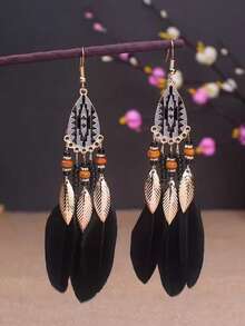 1 对复古鸡毛耳环