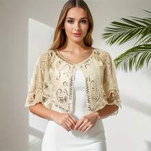 1 chiếc khăn choàng sequin cổ điển thanh lịch thập niên 1920 dành cho nữ, khăn choàng viền ren thêu, áo choàng đính sequin và hạt cườm, áo khoác ngoài phong cách retro, trang phục đường phố, áo sequin dự tiệc đêm, trang phục biểu diễn sân khấu, phụ kiện váy dạ hội thời trang châu Âu và Mỹ, thích hợp cho bãi biển, kỳ nghỉ, du lịch. - Nhiều màu - Xem 2