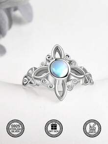 1 Stück S925 Sterling Silber Mondstein Hexenknoten Ring, Schmuck für Frauen, geeignet für tägliche Dekoration, Osterdekoration, Musikfestival Dekoration, Ostergeschenk, Weihnachtsgeschenk, Hochzeitsgeschenk, kommt mit Geschenkbox