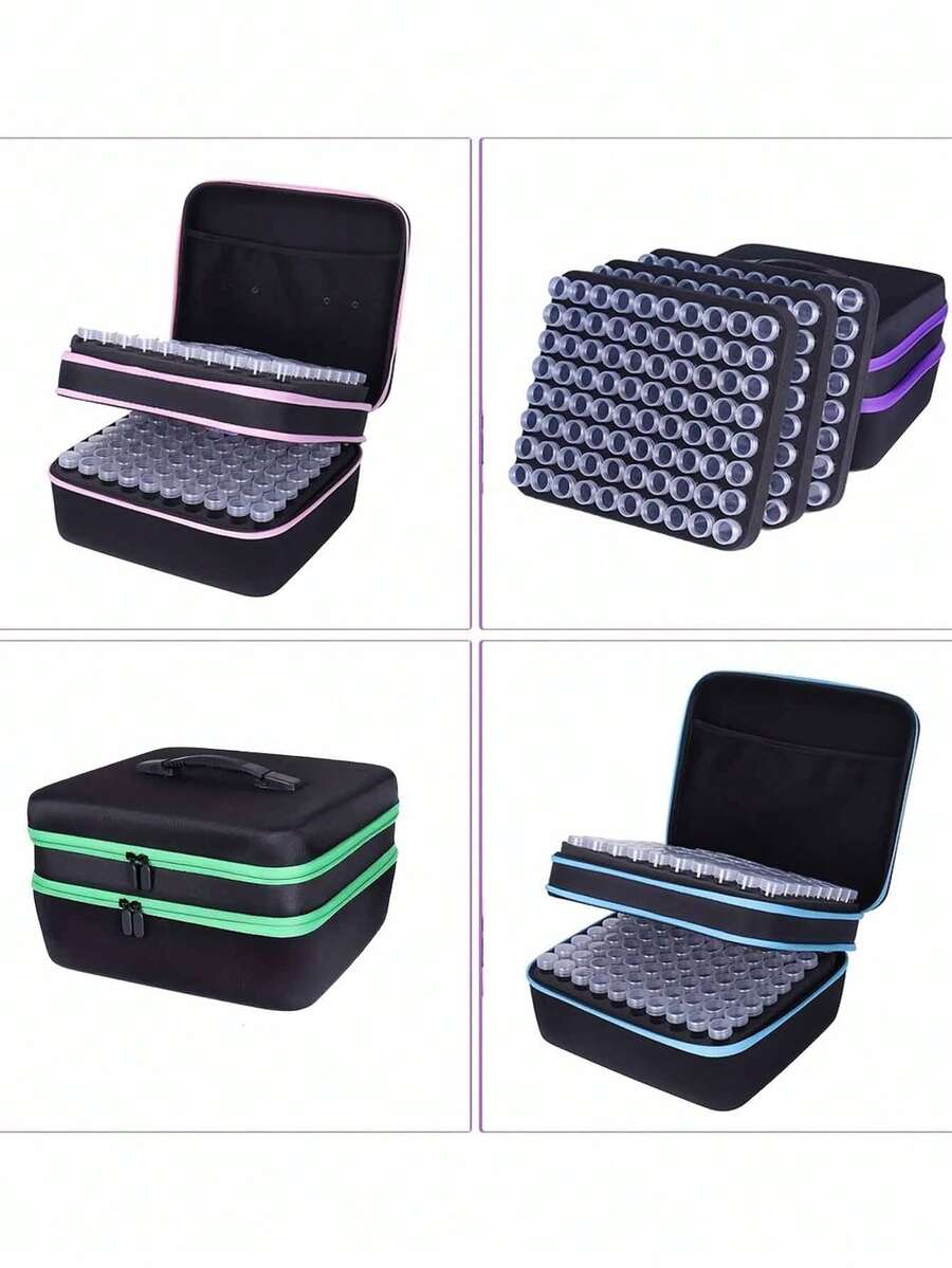 240 瓶钻石画收纳盒 - 三层，大容量，带独立隔层，可存放珠子、美甲、精油和种子 - 尼龙，黑色钻石画收纳盒钻石画收纳盒 - 彩色 - 查看 1