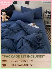 3 件套海军蓝色男女床上用品套装，学生宿舍卧室，超柔软羽绒被套和枕套，无填充，可机洗，开学季适用