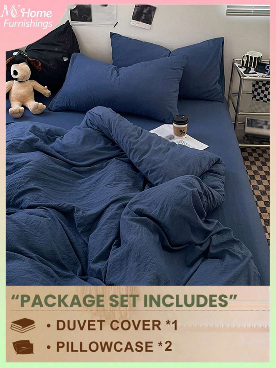 3 件套海军蓝色男女床上用品套装，学生宿舍卧室，超柔软羽绒被套和枕套，无填充，可机洗，开学季适用