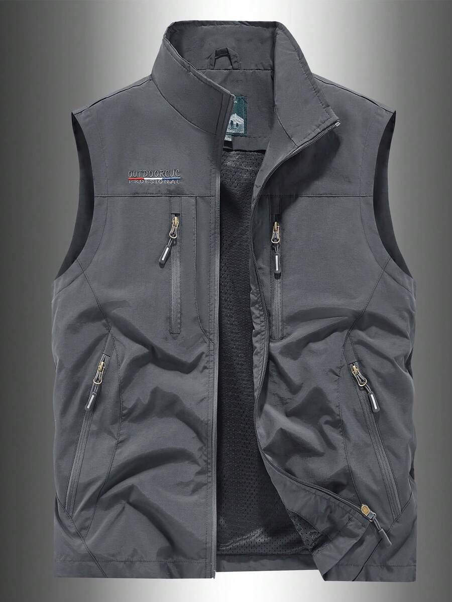 Men's Outdoor Multi-Functional Cargo Vest, Spring/Summer Fishing Photography Casual Jacket With Multiple Pockets Sports - Grey - View 1