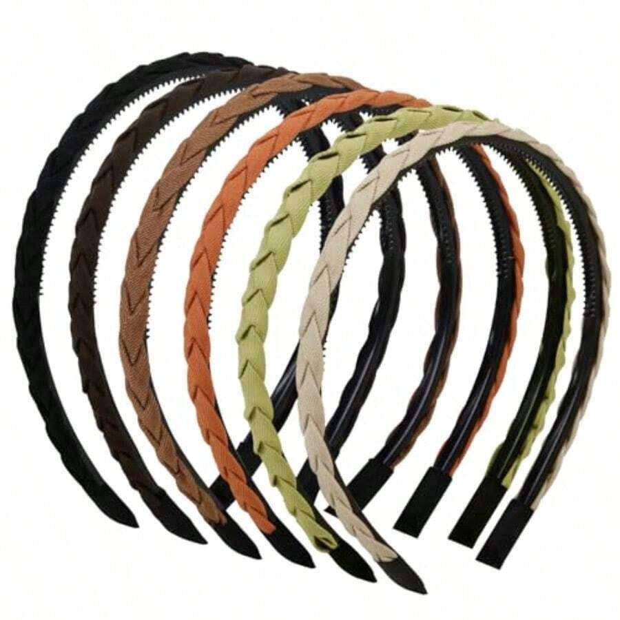 D6 Packs Braided Headbands For Women Girls 1cm Thin Flexible Headband With Teeth Comb Non Slip Fashion Head Band Hairbands Hair Accories5001 - 彩色 - 查看 1