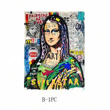 Tranh in Canvas Mona Lisa hiện đại theo phong cách Art Deco, Tranh tường chân dung theo chủ đề thời trang cổ điển, Tác phẩm nghệ thuật bằng mực không khung, Áp phích trang trí treo trong nhà cho phòng khách, phòng ngủ, văn phòng tại nhà - Thiết kế màu nước lấy cảm hứng từ Basquiat - Nhiều màu - Xem 16