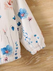 少女花卉印花保暖内衬厚款保暖连帽夹克 - 白色 - 查看 4