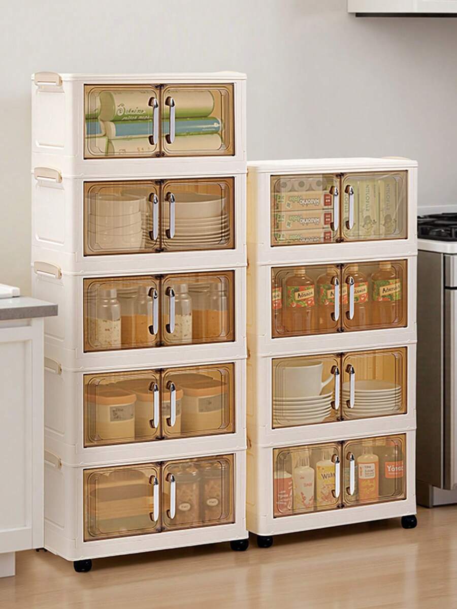 1 szt. (45 cm/17,7 cala) - (60 cm/23,6 cala) składana szafka do przechowywania, szafa do przechowywania w szafie, przenośna szafa do przechowywania w domu, składana szafa z podwójnymi drzwiami, możliwość wyboru 1-5 warstw, pogrubiona szafka do przechowywania z podwójnymi drzwiami i kółkami, regał do przechowywania w domu, organizer na ubrania i zabawki, plastikowa składana szafka do przechowywania