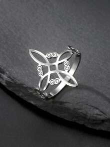 TEAMER 1pc Stainless Steel Witch Knot Ring, Minimalist & Fashionable Unisex Band Ring, Commemorative Gift For Friends - Fashion Series - View 1
